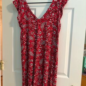 LOFT Red Paisley Midi Dress